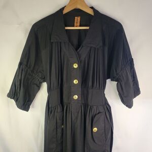 Button Down Belted Soft Black Dress